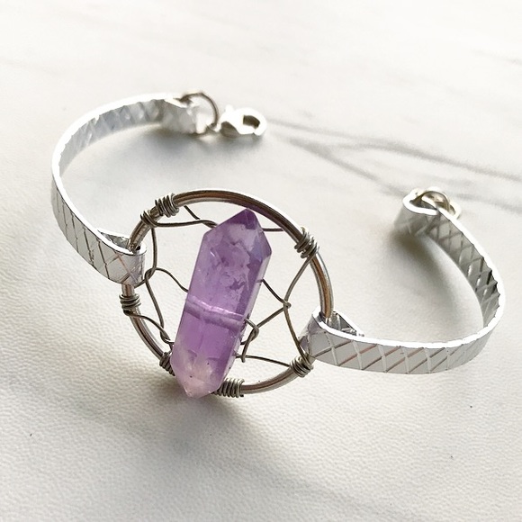 Genuine amethyst crystal dream catcher bracelet - Picture 3 of 8